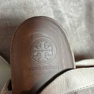 Tory Burch Taupe Leather Wedge Ankle Strap Sandals Size 8.5